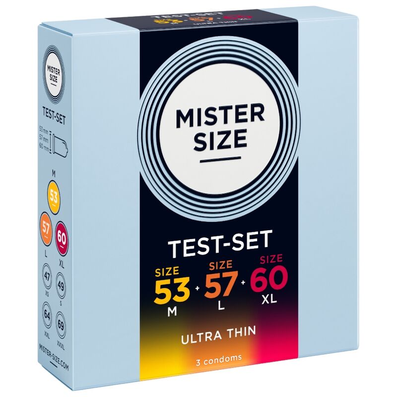 Mister Size kokeilupakkaus - koot 53/57/60 mm - 3 kondomia