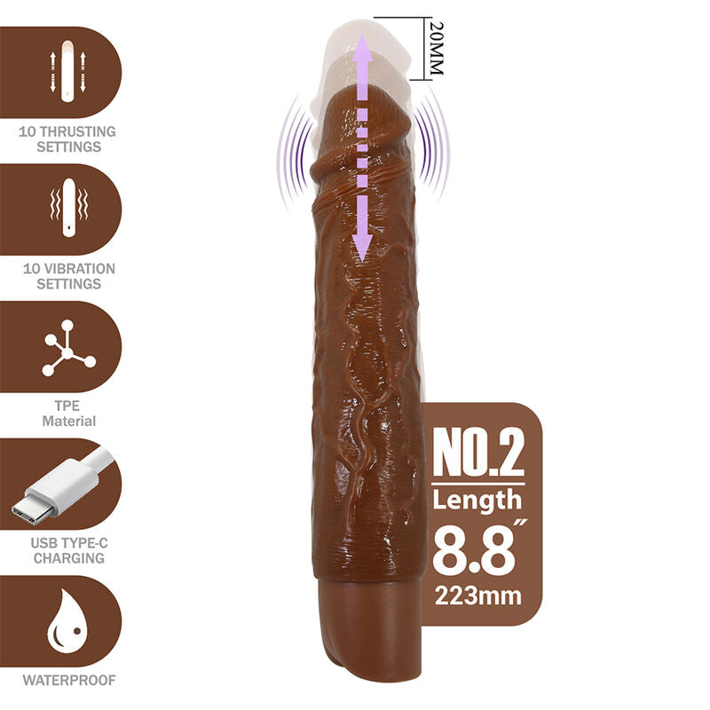 Pretty Love Kessler realistinen värisevä dildo - 10 värinä- ja työntöohjelmaa - ruskea - 22 cm