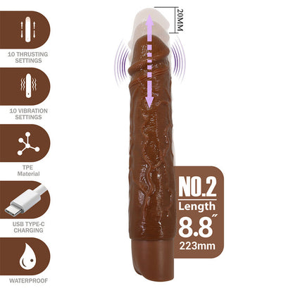Pretty Love Kessler realistinen värisevä dildo - 10 värinä- ja työntöohjelmaa - ruskea - 22 cm