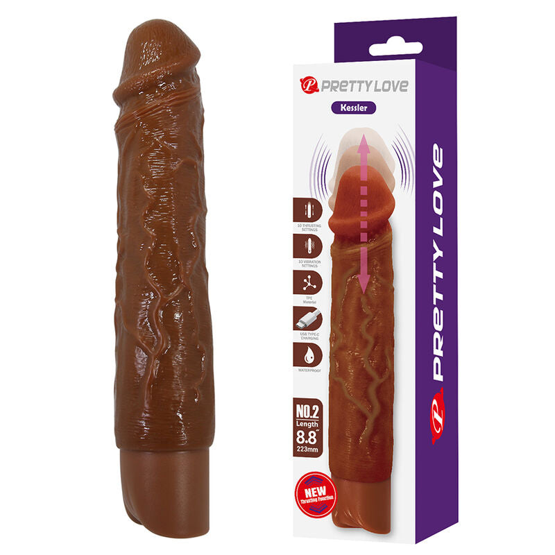 Pretty Love Kessler realistinen värisevä dildo - 10 värinä- ja työntöohjelmaa - ruskea - 22 cm