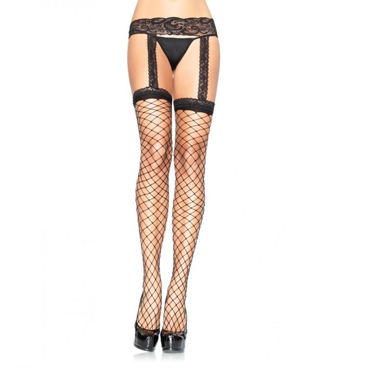 Leg Avenue Fishnet Stockings With Black Lace Garter Garter | Niks.fi verkkokauppa