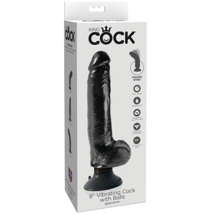 King Cock 23 Cm Vibrating Cock With Balls Black | Niks.fi verkkokauppa