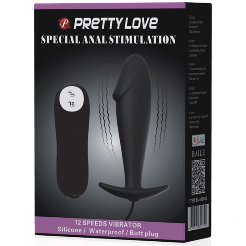 Pretty Love Silicone Anal Plug Penis Form And 12 Vibration Modes Black | Niks.fi verkkokauppa