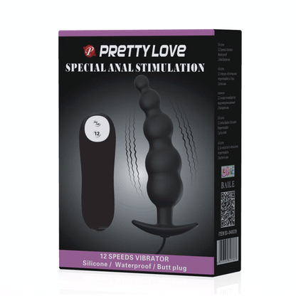 Pretty Love Anal Plug Silicone Extra Stimulation And 12 Vibration Modes Black | Niks.fi verkkokauppa