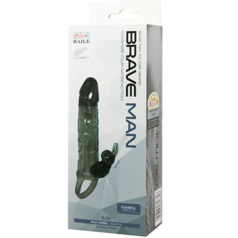 Baile Brave Man Penis Cover With Rabbit Black 16.5 Cm | Niks.fi verkkokauppa