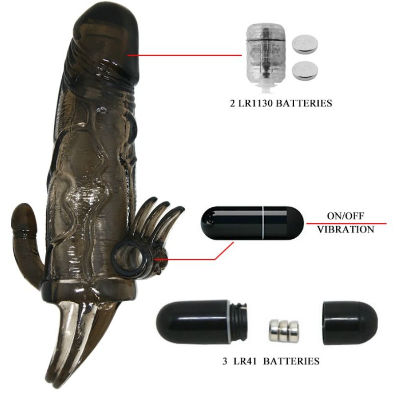 Baile Brave Man Penis Cover With Clit And Anal Stimulation Double Bullet Black 16.5 Cm | Niks.fi verkkokauppa