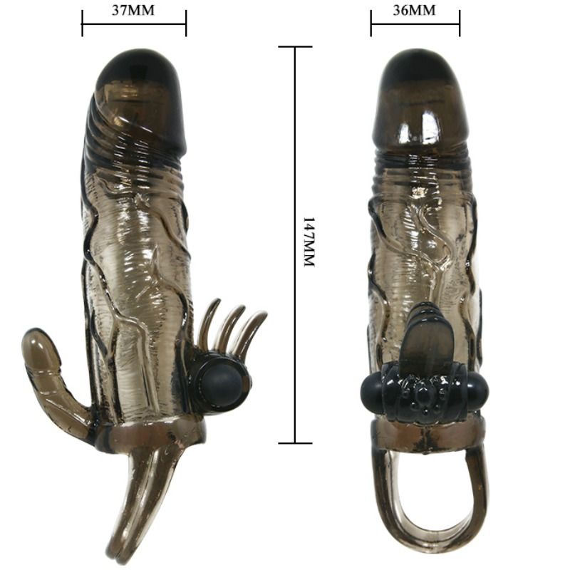 Baile Brave Man Penis Cover With Clit And Anal Stimulation Double Bullet Black 16.5 Cm | Niks.fi verkkokauppa