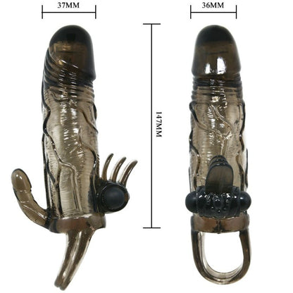 Baile Brave Man Penis Cover With Clit And Anal Stimulation Double Bullet Black 16.5 Cm | Niks.fi verkkokauppa