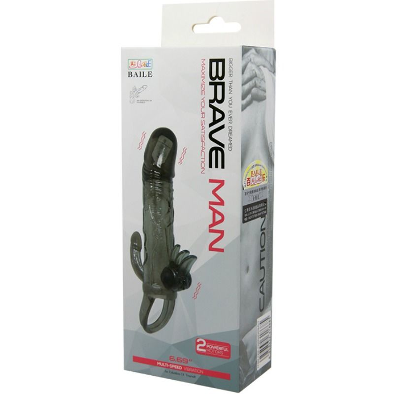 Baile Brave Man Penis Cover With Clit And Anal Stimulation Double Bullet Black 16.5 Cm | Niks.fi verkkokauppa