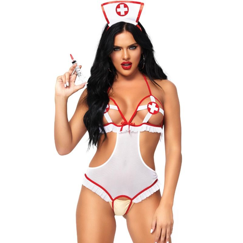 Leg Avenue Nurse Open Crothless Teddy One Size | Niks.fi verkkokauppa