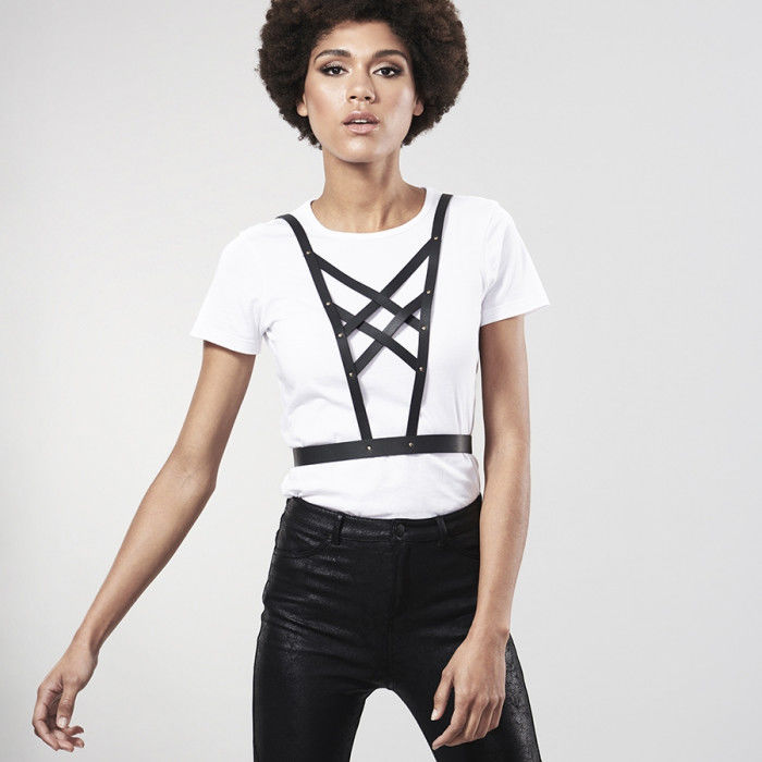 Bijoux Indiscrets Maze Crossed Harness With Neckline Black | Niks.fi verkkokauppa