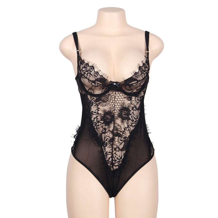 Subblime Queen Plus Floral Lace And Fringed Black Teddy | Niks.fi verkkokauppa