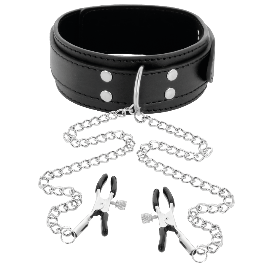 Darkness Collar With Nipple Clamps Black | Niks.fi verkkokauppa