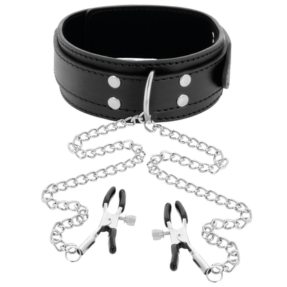 Darkness Collar With Nipple Clamps Black | Niks.fi verkkokauppa