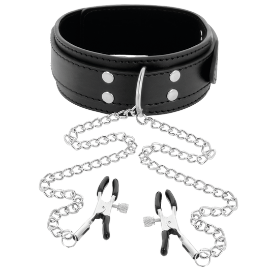 Darkness Collar With Nipple Clamps Black | Niks.fi verkkokauppa