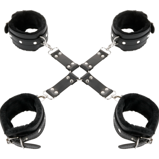 Darkness Leather Handcuffs For Foot And Hands Black | Niks.fi verkkokauppa