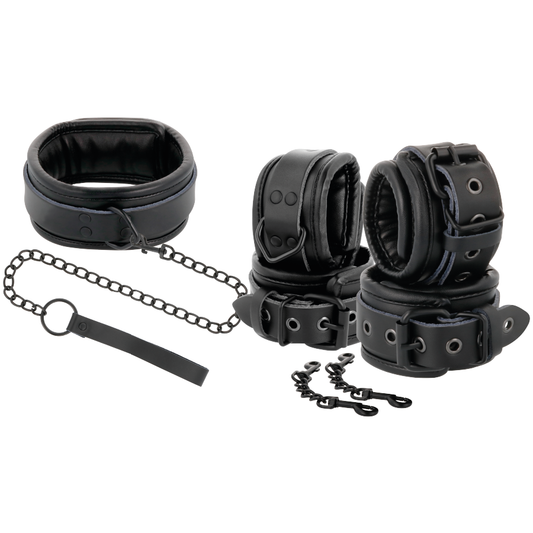 Darkness Black Leather Handcuffs And Collar | Niks.fi verkkokauppa