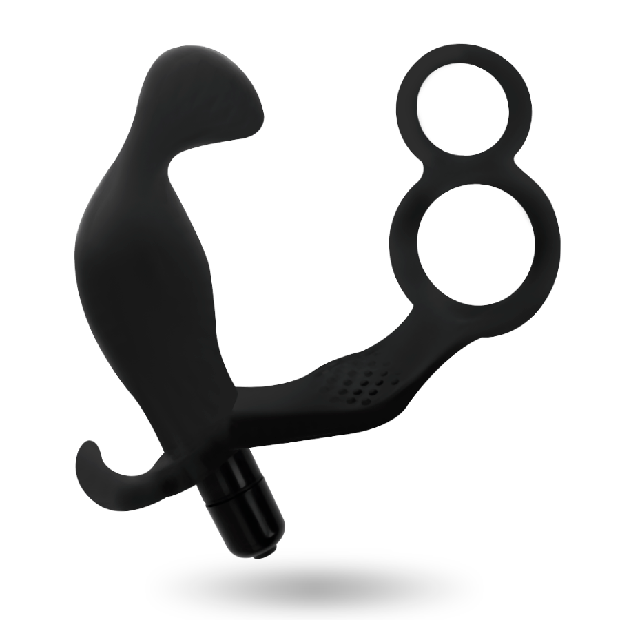 Addicted Toys Anal Plug With Double Penis Ring And Testicles Black | Niks.fi verkkokauppa