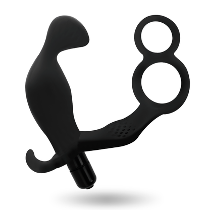 Addicted Toys Anal Plug With Double Penis Ring And Testicles Black | Niks.fi verkkokauppa