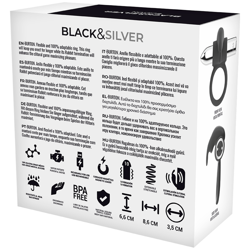 Black&Silver Burton Rechargeable Ring 10 Vibration Modes | Niks.fi verkkokauppa