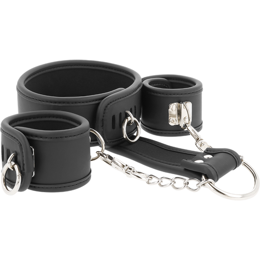 Fetish Submissive Vegan Leather Necklace And Handcuffs With Noprene Lining | Niks.fi verkkokauppa
