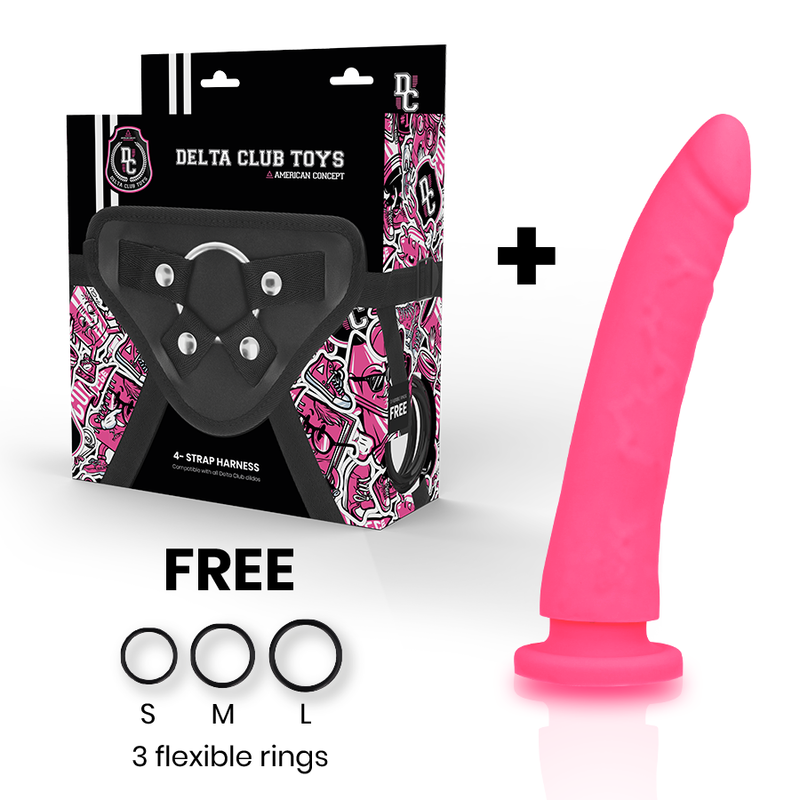 Delta Club Toys Harness + Dong Pink Silicone 17 Cm -O 3 Cm | Niks.fi verkkokauppa