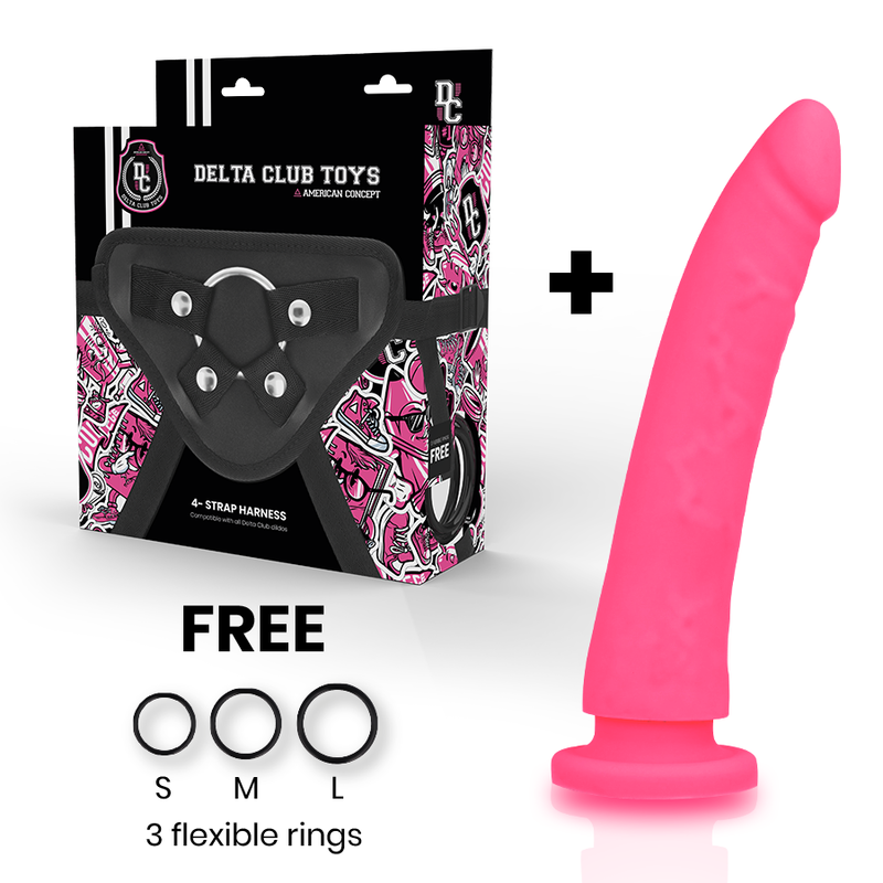 Delta Clubtoys Harness + Dong Pink Silicone 20 Cm -O4 Cm | Niks.fi verkkokauppa