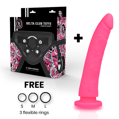 Delta Clubtoys Harness + Dong Pink Silicone 20 Cm -O4 Cm | Niks.fi verkkokauppa