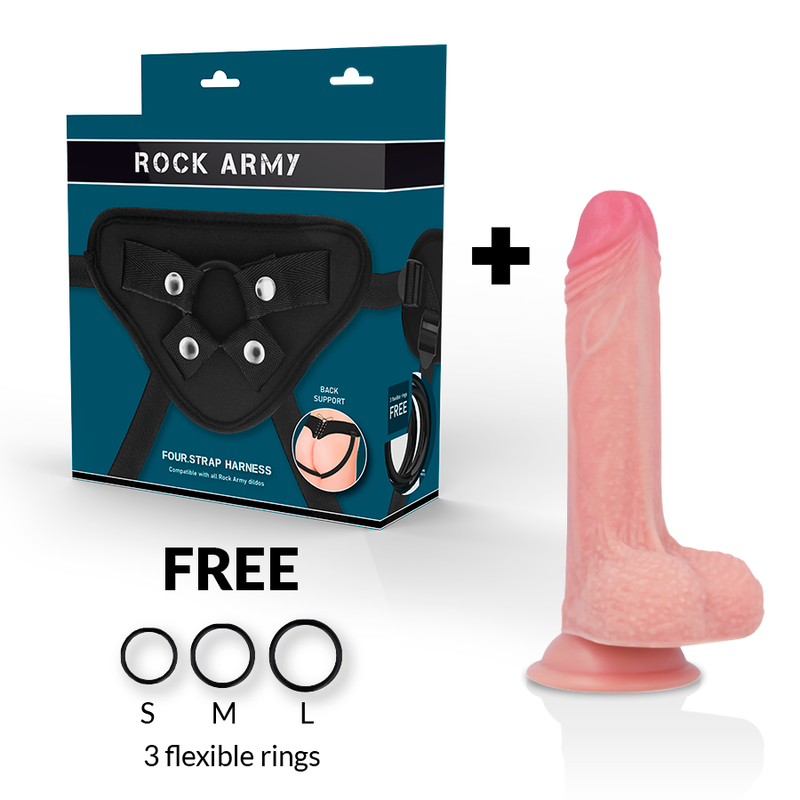 Rockarmy Mustang strap-on-valjaat ja realistinen silikonidildo - 18 cm - Ø 4,14 cm