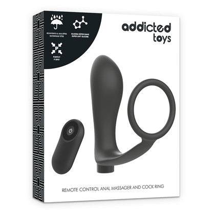 Addicted Toys Penis Ring With Remote Control Anal Plug Black Rechargeable | Niks.fi verkkokauppa