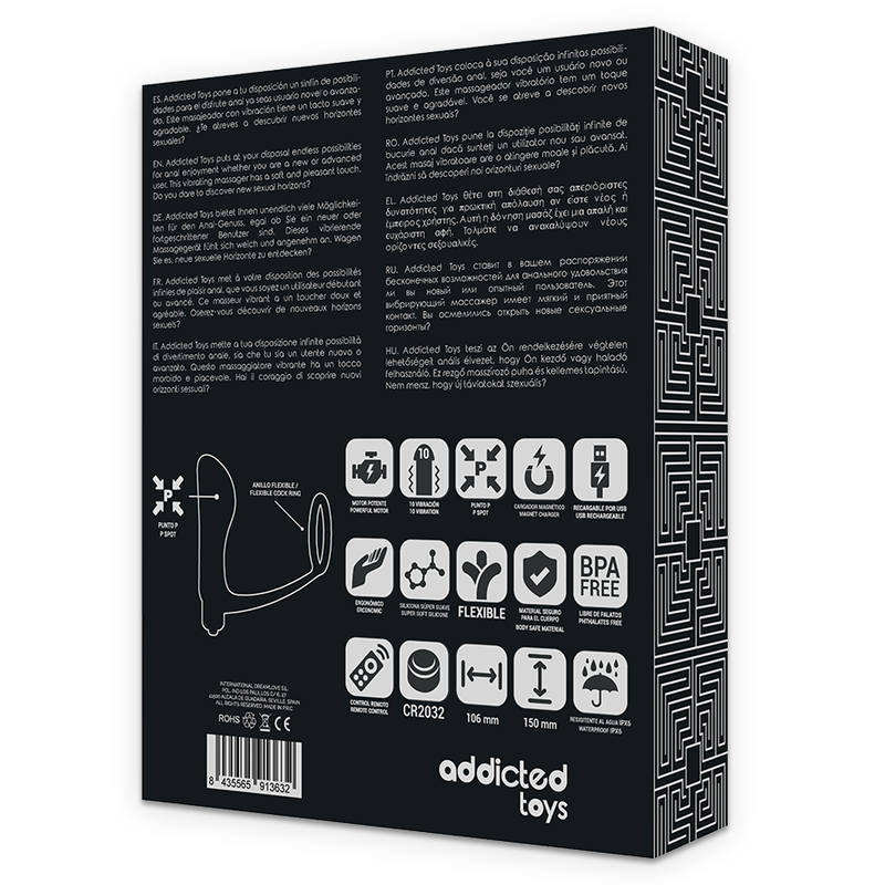Addicted Toys Penis Ring With Remote Control Anal Plug Black Rechargeable | Niks.fi verkkokauppa